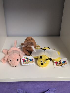 Vintage GANZ Tiny Toss'ems Bean Filled Toys 3pc BNWT Walrus Pig Bumble Bee 5"